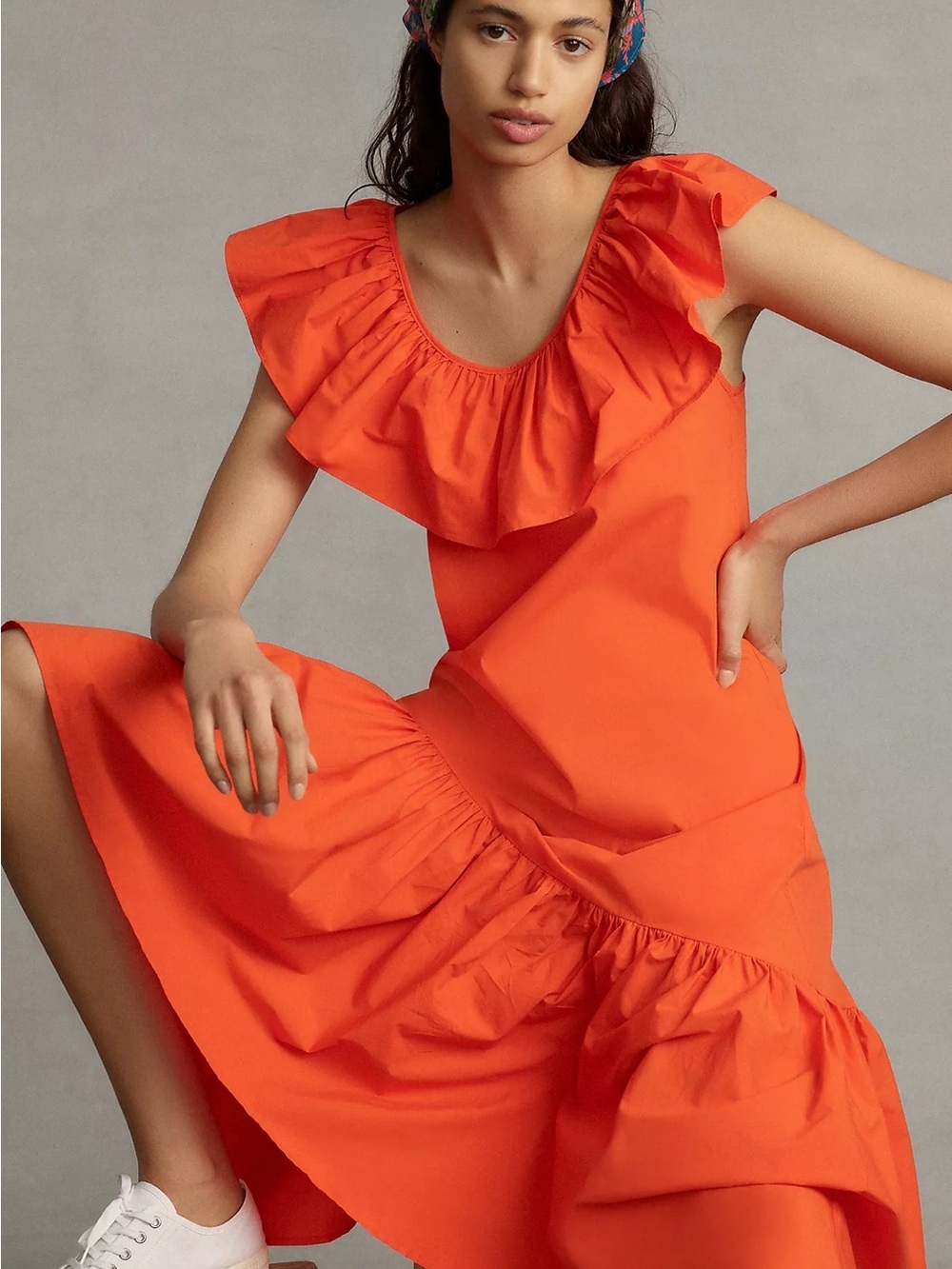WHIT TWO Flouncy Ruffled Maxi Dress orange XS cotton - Picture 2 of 7